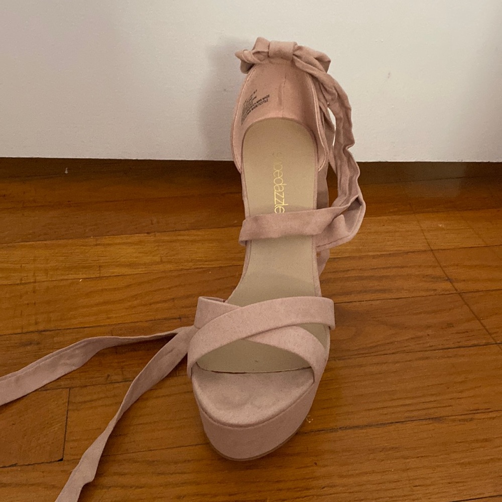 mauve wedges worn once